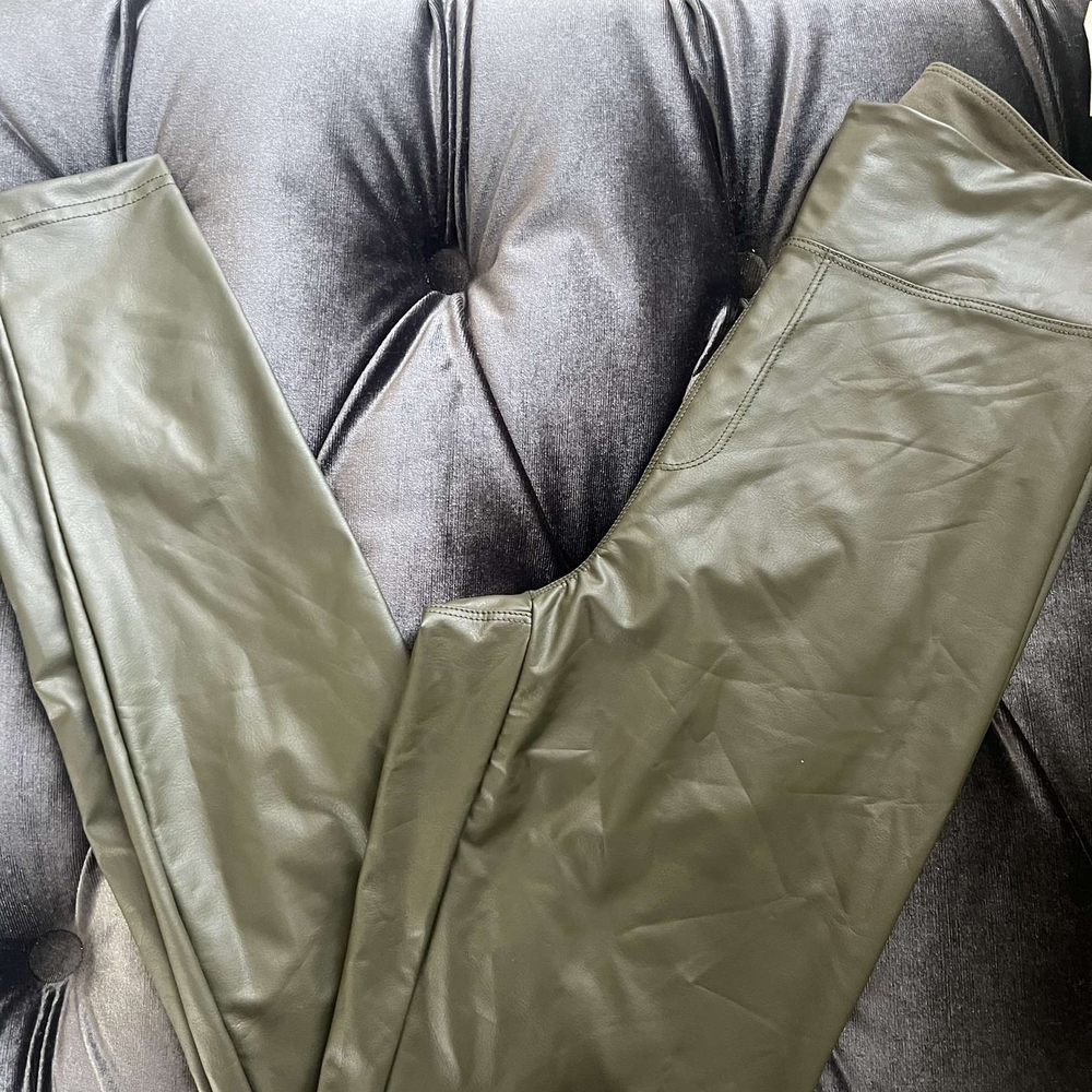 Olive Green Faux Leather Leggings